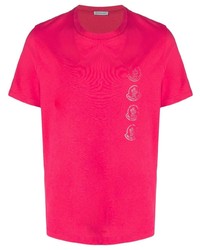fuchsia bedrucktes T-Shirt mit einem Rundhalsausschnitt von Moncler
