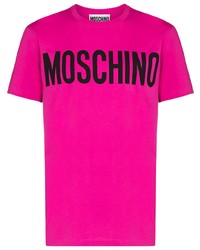 fuchsia bedrucktes T-Shirt mit einem Rundhalsausschnitt von Moschino