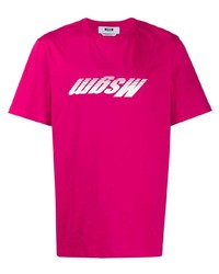 fuchsia bedrucktes T-Shirt mit einem Rundhalsausschnitt von MSGM