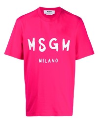 fuchsia bedrucktes T-Shirt mit einem Rundhalsausschnitt von MSGM