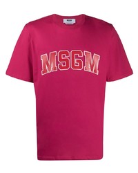 fuchsia bedrucktes T-Shirt mit einem Rundhalsausschnitt von MSGM