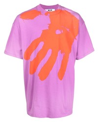 fuchsia bedrucktes T-Shirt mit einem Rundhalsausschnitt von MSGM