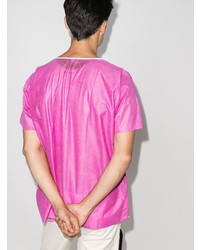 fuchsia bedrucktes T-Shirt mit einem Rundhalsausschnitt von Raf Simons