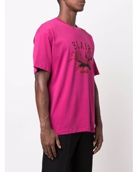 fuchsia bedrucktes T-Shirt mit einem Rundhalsausschnitt von Raf Simons