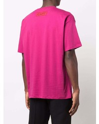 fuchsia bedrucktes T-Shirt mit einem Rundhalsausschnitt von Raf Simons