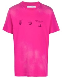 fuchsia bedrucktes T-Shirt mit einem Rundhalsausschnitt von Off-White