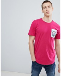 fuchsia bedrucktes T-Shirt mit einem Rundhalsausschnitt von ONLY & SONS