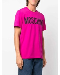 fuchsia bedrucktes T-Shirt mit einem Rundhalsausschnitt von Moschino