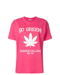 fuchsia bedrucktes T-Shirt mit einem Rundhalsausschnitt von P.A.R.O.S.H.