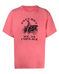 fuchsia bedrucktes T-Shirt mit einem Rundhalsausschnitt von PACCBET