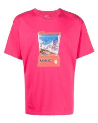 fuchsia bedrucktes T-Shirt mit einem Rundhalsausschnitt von PACCBET
