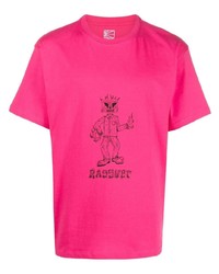 fuchsia bedrucktes T-Shirt mit einem Rundhalsausschnitt von PACCBET