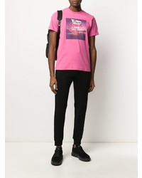 fuchsia bedrucktes T-Shirt mit einem Rundhalsausschnitt von PACO RABANNE