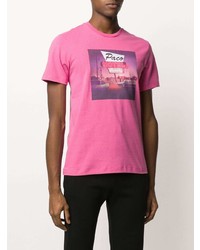 fuchsia bedrucktes T-Shirt mit einem Rundhalsausschnitt von PACO RABANNE