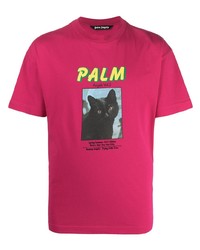 fuchsia bedrucktes T-Shirt mit einem Rundhalsausschnitt von Palm Angels