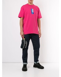 fuchsia bedrucktes T-Shirt mit einem Rundhalsausschnitt von Supreme