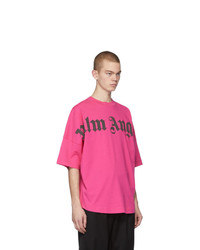 fuchsia bedrucktes T-Shirt mit einem Rundhalsausschnitt von Palm Angels