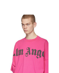 fuchsia bedrucktes T-Shirt mit einem Rundhalsausschnitt von Palm Angels