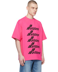 fuchsia bedrucktes T-Shirt mit einem Rundhalsausschnitt von We11done