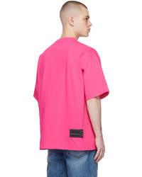 fuchsia bedrucktes T-Shirt mit einem Rundhalsausschnitt von We11done