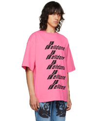 fuchsia bedrucktes T-Shirt mit einem Rundhalsausschnitt von We11done
