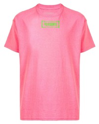 fuchsia bedrucktes T-Shirt mit einem Rundhalsausschnitt von Pleasures