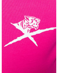 fuchsia bedrucktes T-Shirt mit einem Rundhalsausschnitt