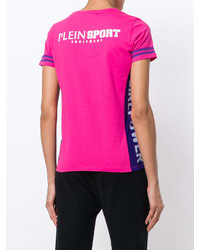 fuchsia bedrucktes T-Shirt mit einem Rundhalsausschnitt