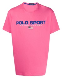 fuchsia bedrucktes T-Shirt mit einem Rundhalsausschnitt von Polo Ralph Lauren