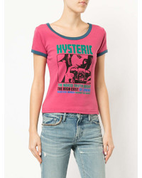 fuchsia bedrucktes T-Shirt mit einem Rundhalsausschnitt von Hysteric Glamour