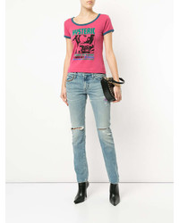 fuchsia bedrucktes T-Shirt mit einem Rundhalsausschnitt von Hysteric Glamour