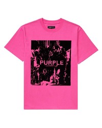 fuchsia bedrucktes T-Shirt mit einem Rundhalsausschnitt von purple brand