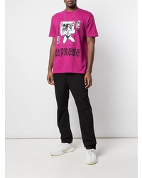 fuchsia bedrucktes T-Shirt mit einem Rundhalsausschnitt von Supreme