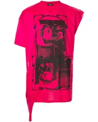 fuchsia bedrucktes T-Shirt mit einem Rundhalsausschnitt von Raf Simons