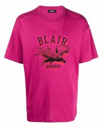 fuchsia bedrucktes T-Shirt mit einem Rundhalsausschnitt von Raf Simons
