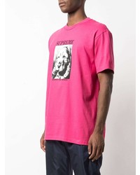 fuchsia bedrucktes T-Shirt mit einem Rundhalsausschnitt von Supreme