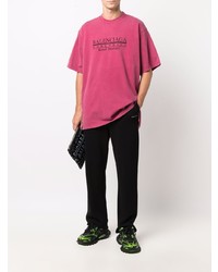 fuchsia bedrucktes T-Shirt mit einem Rundhalsausschnitt von Balenciaga