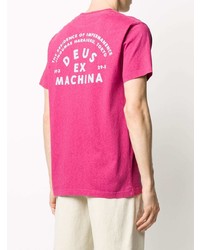 fuchsia bedrucktes T-Shirt mit einem Rundhalsausschnitt von Deus Ex Machina