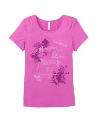 fuchsia bedrucktes T-Shirt mit einem Rundhalsausschnitt von SHEEGO CASUAL