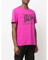 fuchsia bedrucktes T-Shirt mit einem Rundhalsausschnitt von Versace