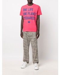 fuchsia bedrucktes T-Shirt mit einem Rundhalsausschnitt von DSQUARED2