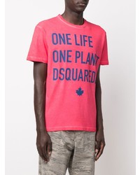 fuchsia bedrucktes T-Shirt mit einem Rundhalsausschnitt von DSQUARED2