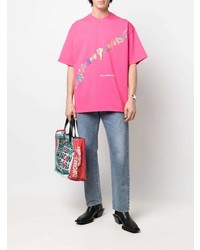 fuchsia bedrucktes T-Shirt mit einem Rundhalsausschnitt von Martine Rose