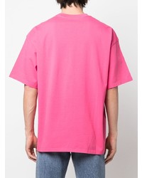 fuchsia bedrucktes T-Shirt mit einem Rundhalsausschnitt von Martine Rose