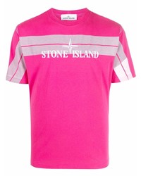 fuchsia bedrucktes T-Shirt mit einem Rundhalsausschnitt von Stone Island