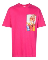 fuchsia bedrucktes T-Shirt mit einem Rundhalsausschnitt von Supreme