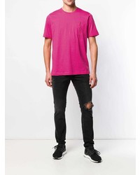 fuchsia bedrucktes T-Shirt mit einem Rundhalsausschnitt von Diesel