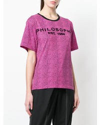 fuchsia bedrucktes T-Shirt mit einem Rundhalsausschnitt von Philosophy di Lorenzo Serafini