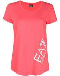 fuchsia bedrucktes T-Shirt mit einem Rundhalsausschnitt