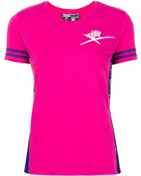 fuchsia bedrucktes T-Shirt mit einem Rundhalsausschnitt